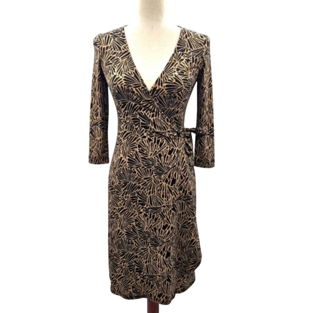 Abstract‎ Print V-Neck Wrap Dress Elegant Career Wear
